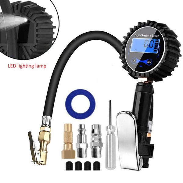 digital tire inflator pressure gauge air compressor pump 3-200psi quick connect coupler for car truck motorcycle